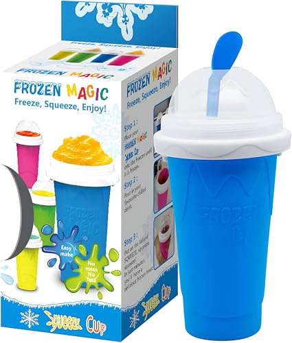 Frozen Magic Slushy Maker - Instant Freeze Drinks Cola Juice Smoothies Cup with Lids and Straws (Blue)