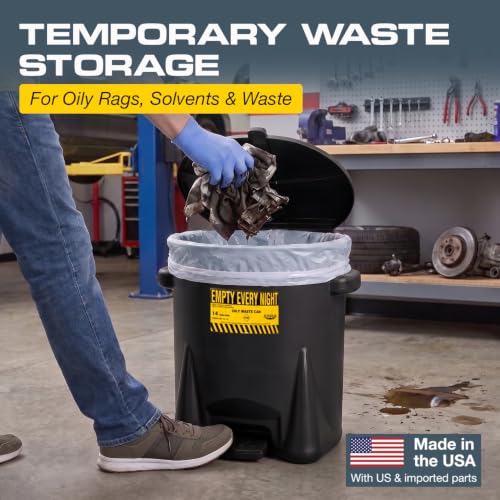 Image of Eagle Oily Waste Can, Self-Closing Lid, 14 Gallon, Made in the USA, Black
