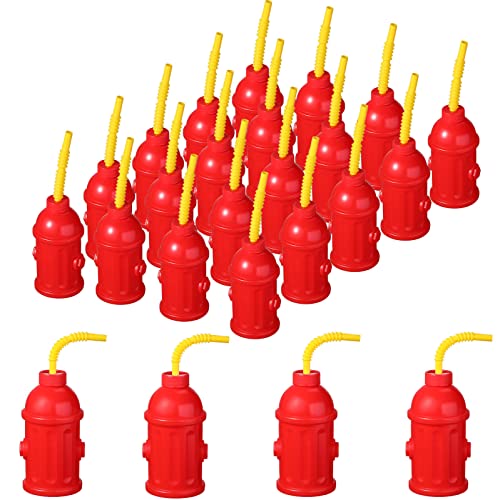 24 Pcs Fire Hydrant Straws Party Cups With Lids Firefighter Birthday Party Favors Red Plastic Fire Hydrant Party Supplies Cups For Kids Firetruck Fireman Party Decorations #TOP22