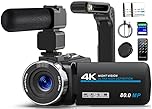 Videokamera 4K 80MP Camcorder für YouTube,30FPS Webcam IR Nachtsicht Vlogging Kamera,18X Digitalzoom 3,0 270°IPS Bildschirm Video Camera mit SD Karte, 2 Akkus, Fernbedienung, und Handstabilisator
