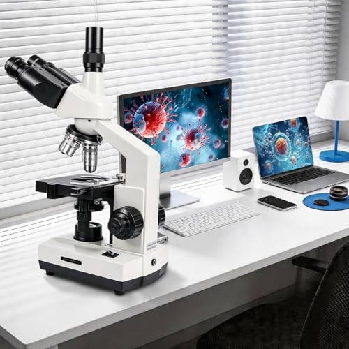 Image of SWIFT SW320T Trinocular Microscope with 2MP Camera, Carrying Case | Metal Build for Adults Students.Real-time PC imaging with Slides,Phone Adapter & Microscope Kit.Precision Stage Control