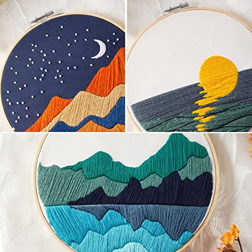 Embroidery Kits For Beginners Adults, Stamped Cross Stitch Kits For Adult Beginners Embroidery Starter Kit With Pattern, 3 Embroidery Hoop And Fabric, Needles Threads (Attached Teaching Video Qr Code) #TOP3