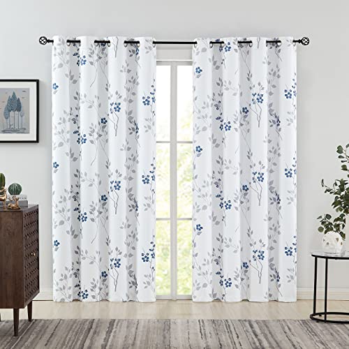 Beauoop Blau Blickdicht Vorhänge Blätter Blumen Muster Vintage Vorhänge...