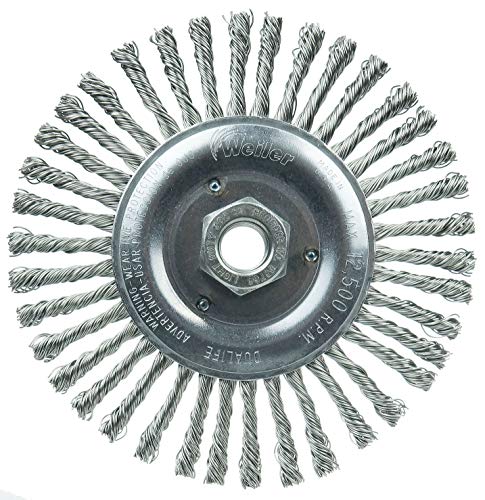 Image of Weiler 08786 Roughneck Jr. 6 inch Root Pass Weld Cleaning Brush, .020 inch Stainless Steel Wire Fill, 5 /8 inch-11 UNC Nut, Made in The USA (Pack of 5)