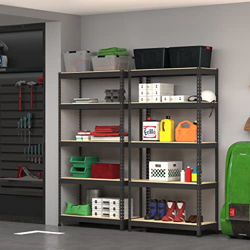 Image of PrimeZone Storage Shelves 2 Packs 5 Tier Adjustable Garage Storage Shelving, Heavy Duty Metal Storage Utility Rack Shelf Unit for Warehouse Pantry Closet Kitchen, 35.5 inch x 15.75 inch x 71 inch, Black