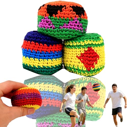 Legvixi Handmade Knitted Foot Bag Footbag for Adults Professional Sandbag Multicolored Geometric Pattern Juggling Balls for Beginners Party Favors & Foot Exercise (Random Pattern 3pcs)