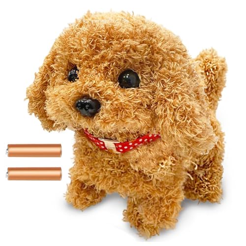 Image of Walking Talking Fluffy Dog Toy for Kids, Fun Movement, Included Battery Operated - Barking, Jumping & Twitch Nose, Voice Repeat, Perfect for Children's Kids & Toddlers (Brown)