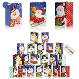 Iconikal 20-Pack Christmas Gift Bags, Small 4x6x2.5-Inch, Snowman Santa Reindeer, Ribbon Handles