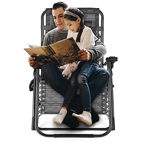 420 Lbs Zero Gravity Chair, 24.8'' Oversize Width Folding Lounge Reclining Deck Chaise With Adjustable Headrest Pillows, Cup Holder Tray And Carry Rope For Lawn Poolside Backyard Patio, Beach Camping #TOP7
