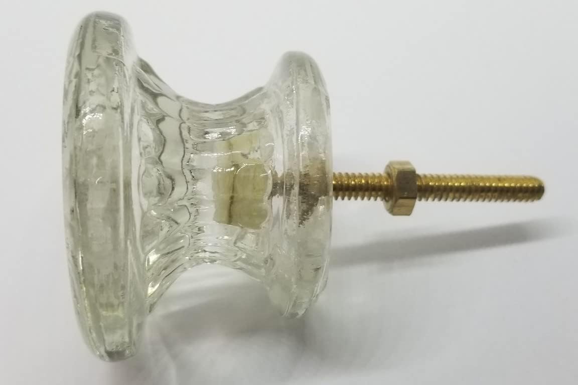 2 Antique Clear Glass KNOB Empire Style Pressed Victorian Antique Vintage Old Retro Dresser Drawer Cabinet