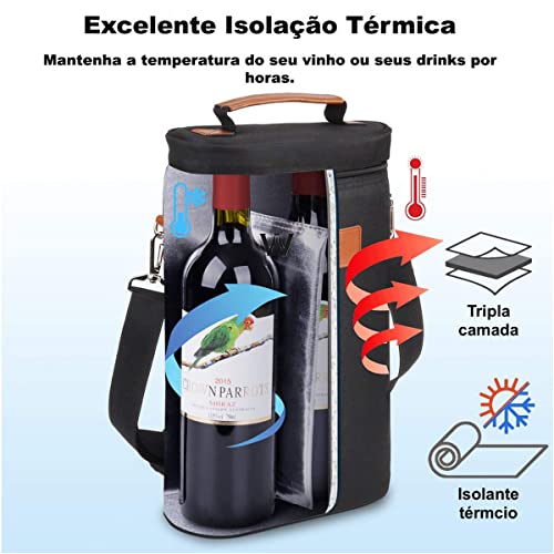 Wine Bag Para 2 Garrafas de Vinho Termica Wine & Cia Cinza