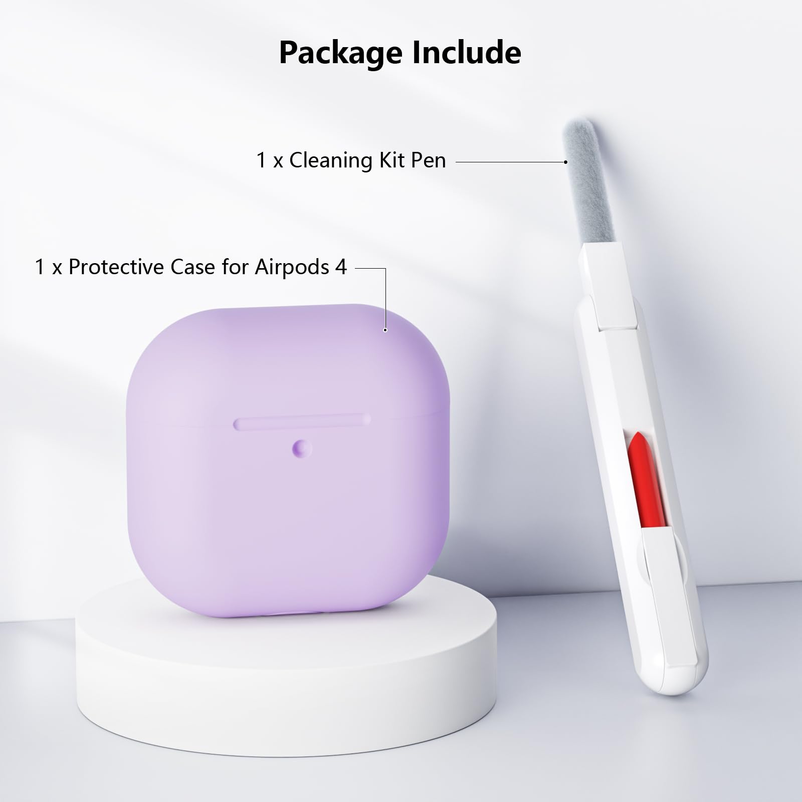 Coque Étui Protecteur Compatible avec AirPods 4 2024, LED Avant Peut être Visible, Housse en Silicone Anti-Choc Etui de Protection pour Airpods 4ᵉ Génération avec Kit de Nettoyage, Lavande