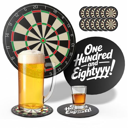 Creatastic - Dart Zubehör Untersetzer Gläser 12 Stück – Bierdeckel lustig mit Dartscheibe & Spruch – Dart Geschenke für Männer, Darts Glasuntersetzer, Bierdeckel Pappe, Durchmesser 10,7 cm Creatastic - Dart Zubehör Untersetzer Gläser 12 Stück – Bierdeckel lustig mit Dartscheibe & Spruch – Dart Geschenke für Männer, Darts Glasuntersetzer, Bierdeckel Pappe, Durchmesser 10,7 cm