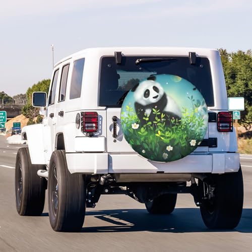 Image of Dujiea Panda with Earth Globe Spare Tire Cover, Universal Wheel Tire Cover Waterproof Dust-Proof Tire Protectors for Trailer Rv SUV Truck Camper and Many Vehicle 14 15 16 17 Inch