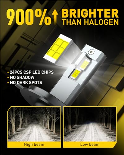 Image of AUXITO H4 9003 Light Bulbs Fog Light Bulbs, 900% Brightness 6500K Cool White, CSP LED Chips Fog Lamps Replacement, Play and Plug, Pack of 2