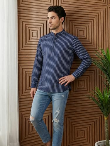 Image of Jompers Men's Cotton Striped Short Kurta (Black, S)