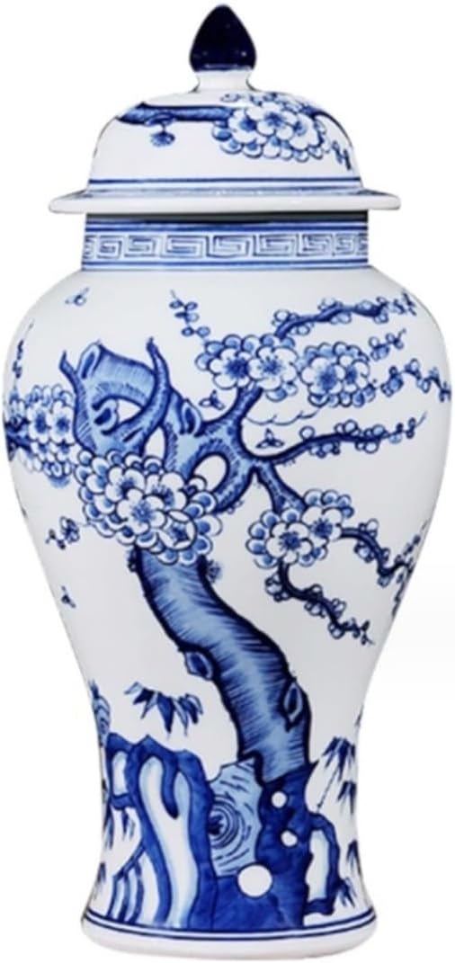 Food Storage Jar,Decorative Jar Ginger Jar Vase Decor Decorative Porcelain Temple Jar Antique Ceramic Decorative Vases Chinese Blue and White Ginger Jar Vase Ginger Jars St,Blue-15 * 28Cm