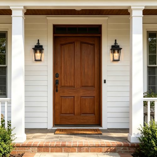 Image of Kalium Outdoor Wall Lantern 2 Pack, Waterproof Exterior Wall Mount Light with Clear Glass in Black Finish, Porch Outside Lighting for Entryway, Backyard, Patio, E26 Base, Clear Glass 12.5 in
