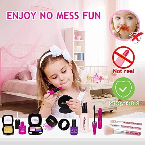 xwin sportseries Girls Play Makeup Set for Girls, 14 Pieces Washable Cosmetics Set, Children Play Make Up Non-Toxic Little Kids Makeup Toy With Cosmetic Bag, Kids Pretend Makeup Kit