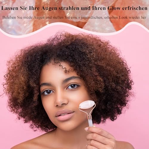 Natural Jade Roller for Face - Aging Wrinkles, Puffiness Facial Skin Massager Treatment Therapy - Premium Jade Stone, by Crystal Lemon (Rose Quartz) - Image 3