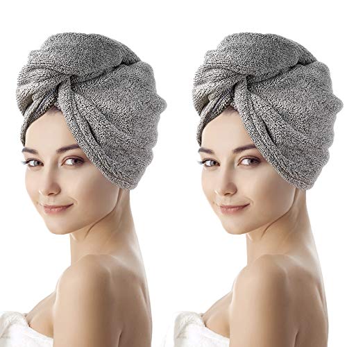 OTHWAY Toalla de Pelo de Fibra de carbón de bambú orgánico, Turbante de Secado rápido súper Absorbente con botón, antifrizz y Suave y Gruesa para Cabello Largo Grueso y Rizado (2 Unidades)
