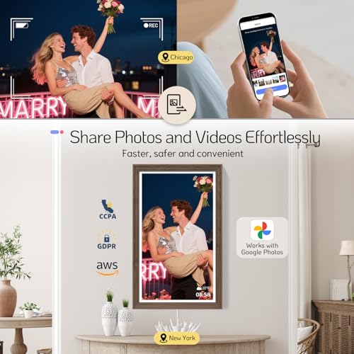 Image of NexFoto Large Digital Picture Frame 27'' Touchscreen, WiFi Electronic Photo Frame 64GB 1920 * 1080 - Add Photos from Google Photos, Upload Videos, for Christmas /Housewarming /Mom /Birthday, Walnut