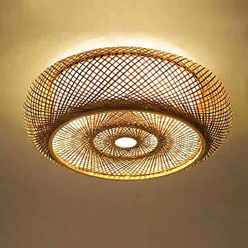 RibasuBB LED Deckenlampe Bambus-Stil Handgewebt LED Pendelleuchte E27 Retro Deckenleuchte Rattan Lampe Holz Beleuchtung Deckenlampe Landhausstil 40cm