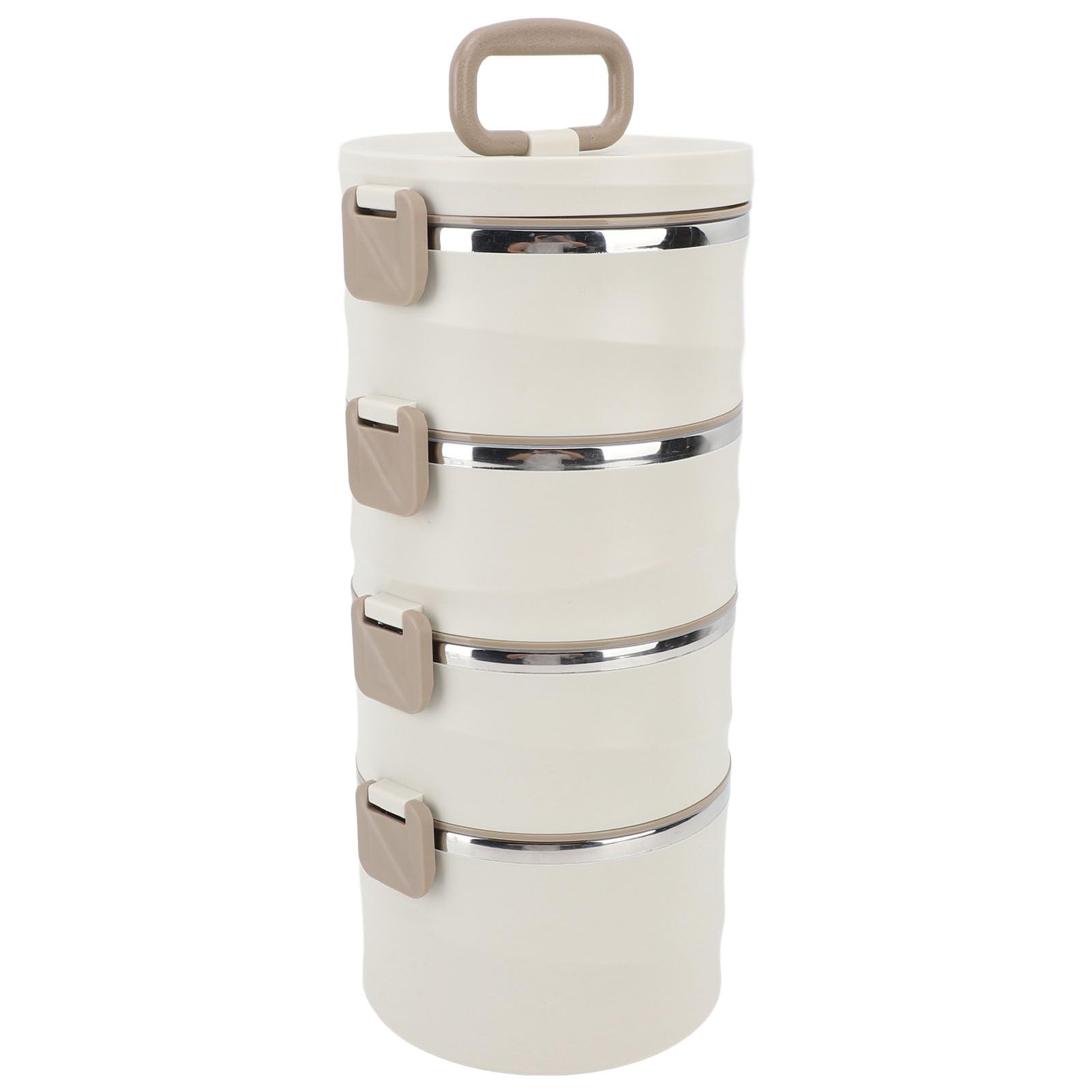 SIXRUN Lebensmittelbehälter aus Edelstahl 304, 4 Etagen, 3,3 L, Isolierte Lunchbox mit Griff, Stapelbar, Rund, 14,5 x 34,2 cm, mit 2 Integrierten Gabellöffeln