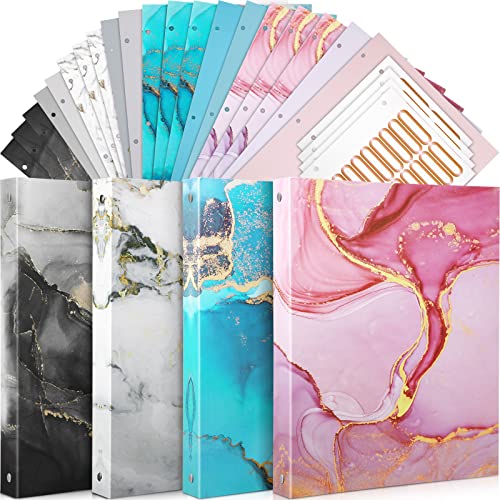 4 Stück niedlicher Ordner 2,5 cm 3 Ringordner mit 20 Trennblättern und 4 Aktenetiketten Marmor dekorative Ordner für Büro Schule Cover