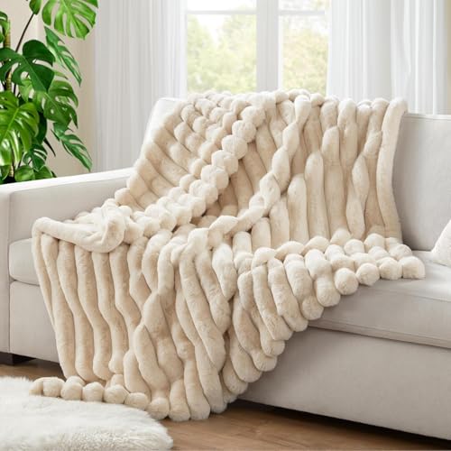 Lanqinglv Kuscheldecke Flauschig Decke Beige,Super Warme Plüsch Decke Wohndecke Dick… – Ansicht 4