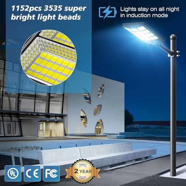 Sunwish 5000W Solar Street Lights Outdoor - 6500K Wide Angle Solar Lights Outdoor Waterproof, LED Security Flood Light Motion Sensor, Commercial Parking Lot Light Dusk to Dawn for Yard Outside