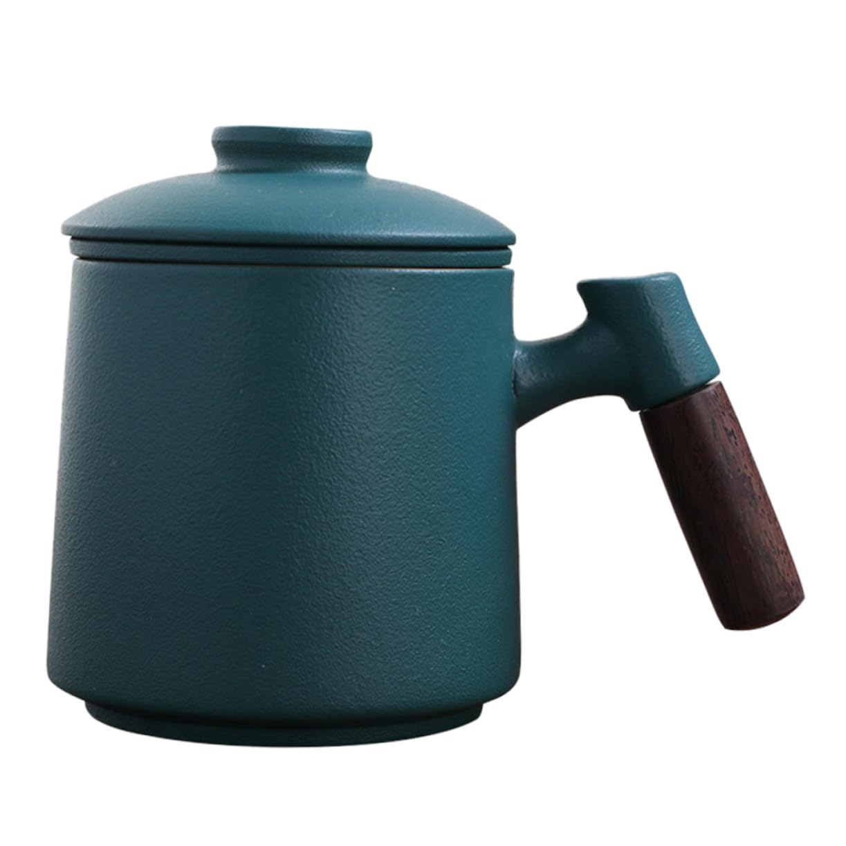 Mikinona Juego de Tazas de Cerámica Verde de 400ml con Infusor y Tapa, Mango de Madera, Diseño Clásico Retro, Antiescaldado y Fácil Limpieza para Té o Café