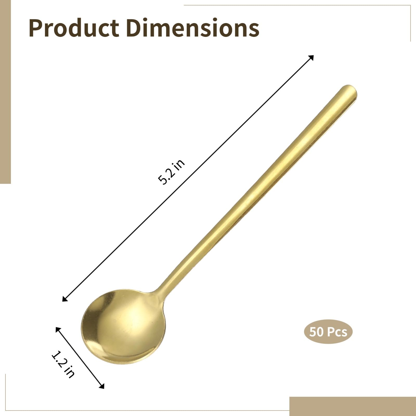50 cuillères en acier inoxydable, cuillères à café dorées, cuillères à thé à long manche pour remuer, mini cuillères rondes pour dessert, glace, miel, café et thé