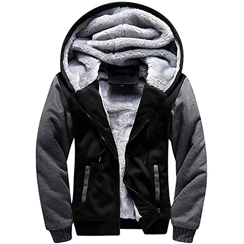 LBL Homme Hiver Chaud Sweats à Capuche Zippé Épaisse Veste de Manches Longues Manteau Noir L