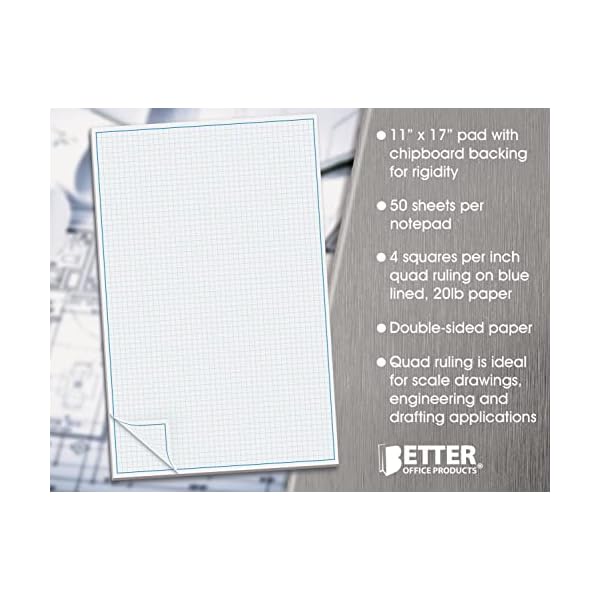 Better-Office-Products-Graph-Paper-Pad-17-x-11-50-Sheets-Blue-Line-Border-Blueprint-Paper-Double-Sided-White-4×4-Blue-Quad-Rule-Easy-Tear-Sheets-Grid-Paper-Graph-Paper Better-Office-Products-Graph-Paper-Pad-17-x-11-50-Sheets-Blue-Line-Border-Blueprint-Paper-Double-Sided-White-4×4-Blue-Quad-Rule-Easy-Tear-Sheets-Grid-Paper-Graph-Paper