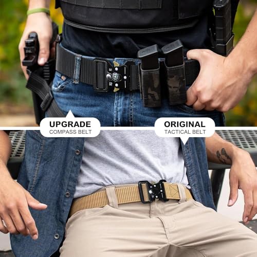 ‌Tactical Belt for Men with Built-in Compass - Military 1.5" Nylon Web Belt | Quick-Release Buckle for Hiking,4