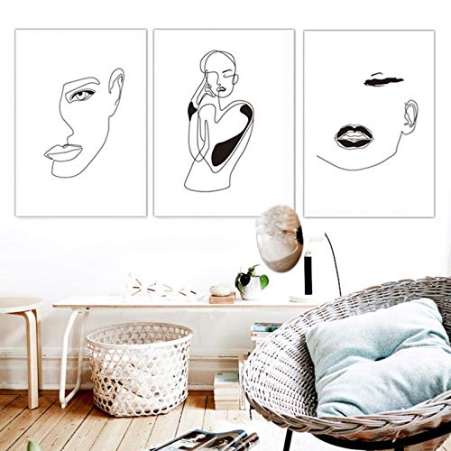 Canvas Afdrukken Abstract Zwart Wit Minimalistische Curve Gezicht Schilderijen Nordic Muur Art Foto's Woonkamer… - Image 5