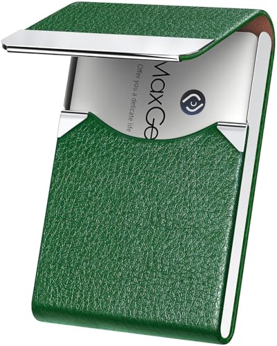 MaxGear Business Card Holder, Slim PU Leather & Stainless Steel