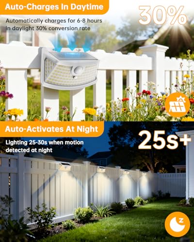 Image of Aootek New Solar Motion Sensor Lights 120 LEDs with Lights Reflector,270 Wide Angle, IP65 Waterproof, Step Lights for Front Door, Yard, Garage, Deck (White, Warm White, 2-Pack)