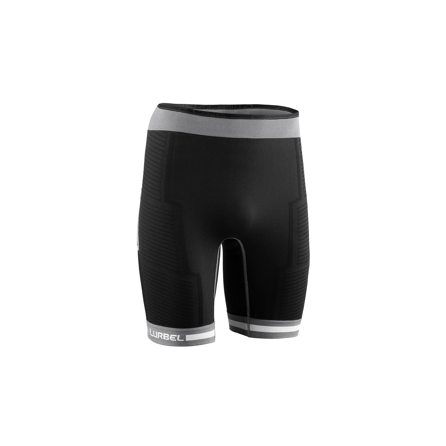 Lurbel Spirit Flux Shorts, Mallas Cortas de Hombre, Shorts de Trail Running, Mallas Transpirables y Antibacterianas. (L, Negro/Gris Hielo)
