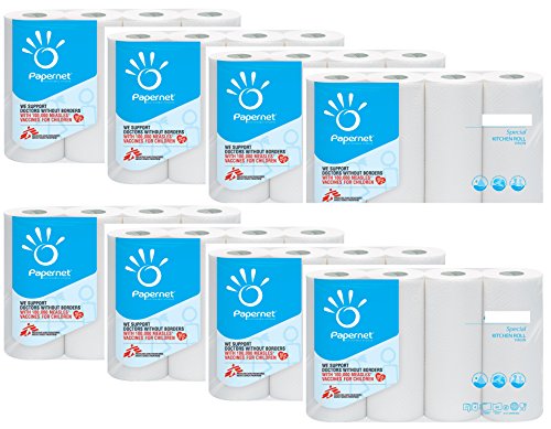 Papernet 416595 - Juego de 32 rollos de papel de cocina (muy absorbentes, 2 capas, 8 x 4 rollos (32 x 64 hojas)