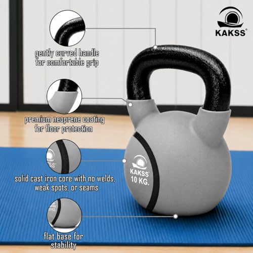 Image of Kakss Half Coating Neoprene Kettlebell (2kg to 40kg)(Proudly Made in India) (10kg, Grey)
