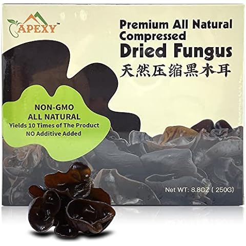 Apexy Premium Dried All Natural Compressed Black Fungus (Black Wood Ear Mushroom) - 8.8 Oz -- 10 Times Volume Yield After Soaking (Pack of 1) Cover