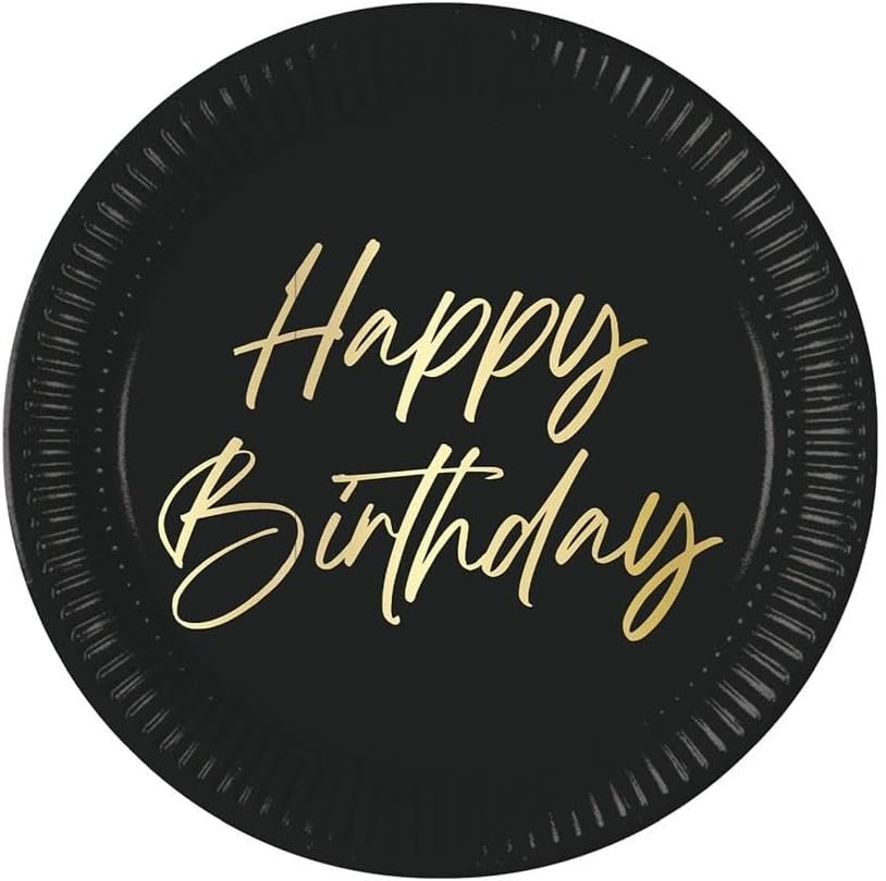 Procos Happy Birthday Plates, Black & Gold, Pack of 8