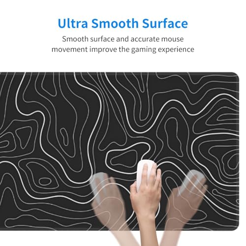 Image of Topographic Contour Extended Big Mouse Pad Large,Gaming Mouse Pad Desk Pad,31.5x11.8 Inch Long Computer Keyboard Mouse Mat Mousepad with 3mm Non-Slip Base and Stitched Edge for Gaming and Office