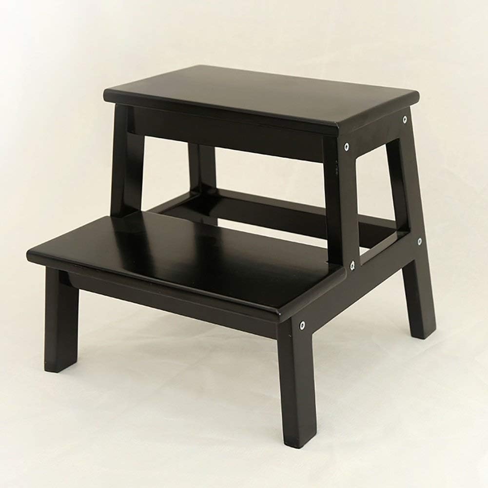 Step Stool Two-Step Stool Bench, Wooden Children's Step Stool, Ladder Chair for Kids and Adults, Home and Office, 16.5x13.8x13.8inches (Color : Black)