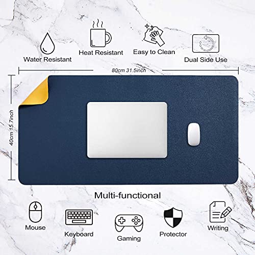 Image of Desk Pad Large, Desk Mat, Extended Mouse Mat, Mouse Pad XL, Desk Blotter, DOBAOJIA Laptop Pad Writing Pad for Office /Home, Dual-Side Use PU Leather Waterproof 31.5 inch X 15.7 inch (Navy Blue /Yellow)