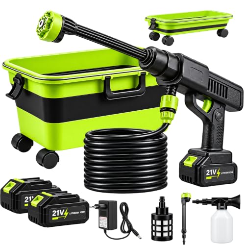 Limpiador de alta presión portátil con batería de alta presión, depósito plegable de 22 litros, boquilla multiusos 6 en 1, limpiador de alta presión con batería para coches, patios y jardines
