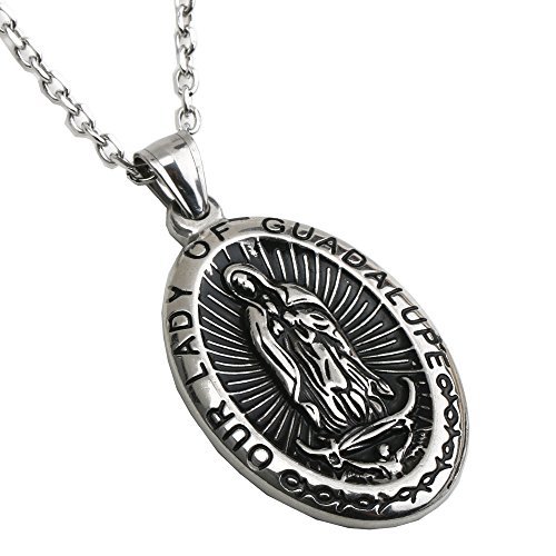 「silverKYASYA」ステンレス素材 不思議のメダイ ネックレス メンズ ラージ ペンダント マリア 聖母 ゴールドコイン ネックレス 3type (Cタイプ)