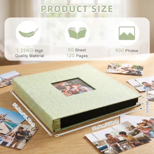 Image of HASTHIP Photo Album Cloth Hardcover, Album for Photos Collection with 600 Clear Photo Pockets, Family Scrap Books for Baby Milestone, Wedding and Travel, 33.5x34x5cm